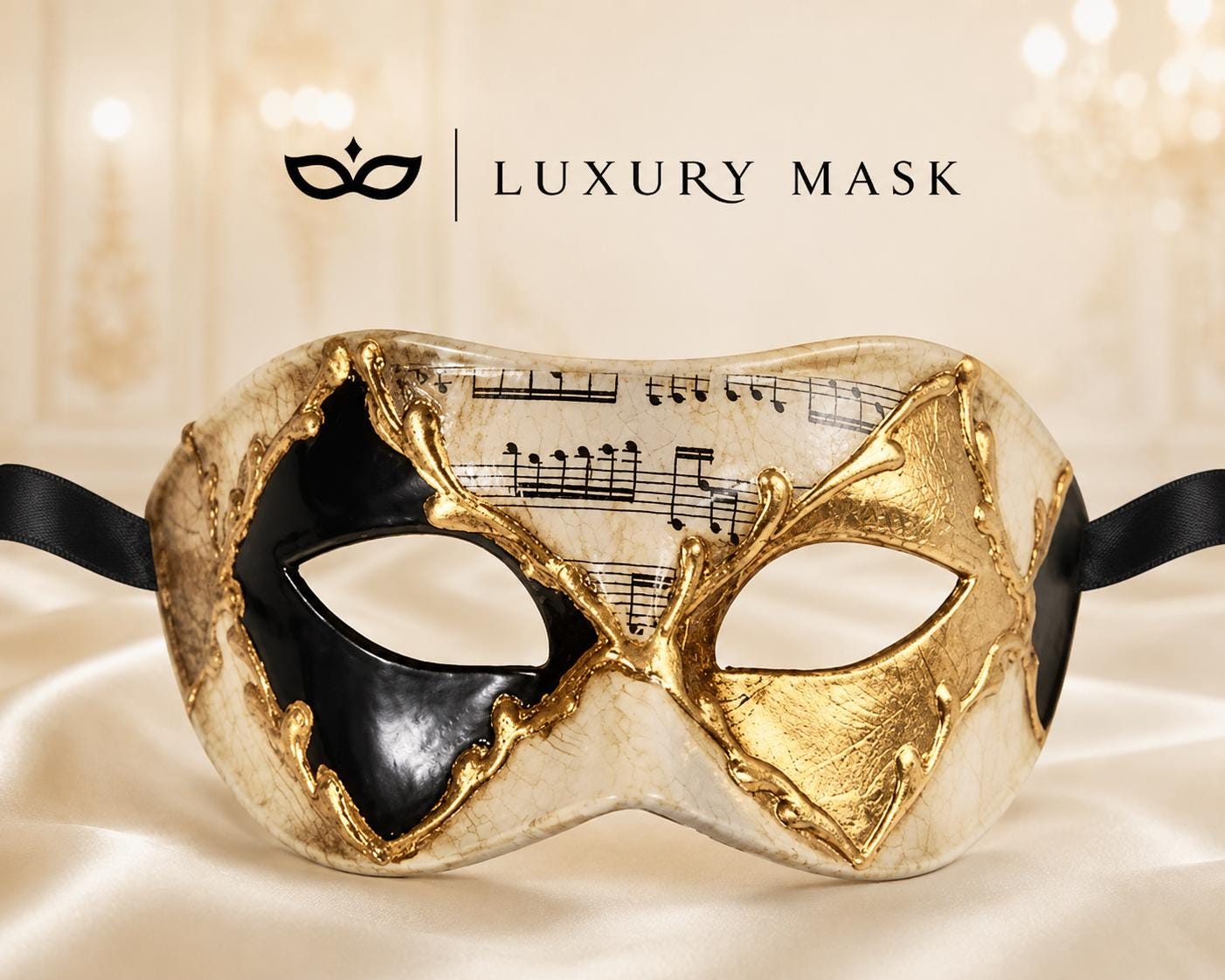 Black & Gold Musical Venetian Masquerade Mask for Men