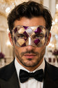 Purple & Silver Checkered Venetian Masquerade Mask for Men