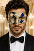 Blue & Silver Checkered Venetian Masquerade Mask for Men