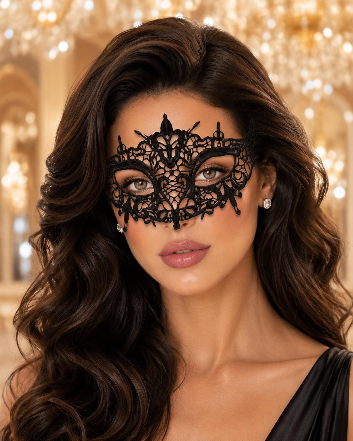 Black Lace Masquerade Mask for Women – Mysterious Venetian Lace Eye Mask for Masquerade Ball, Mardi Gras, Halloween, Wedding & Costume Party