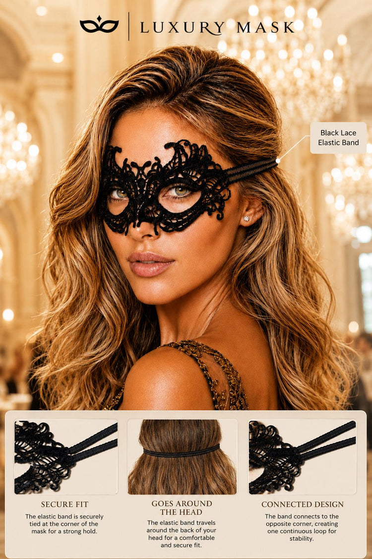 Black Lace Masquerade Mask for Women with Elastic Band