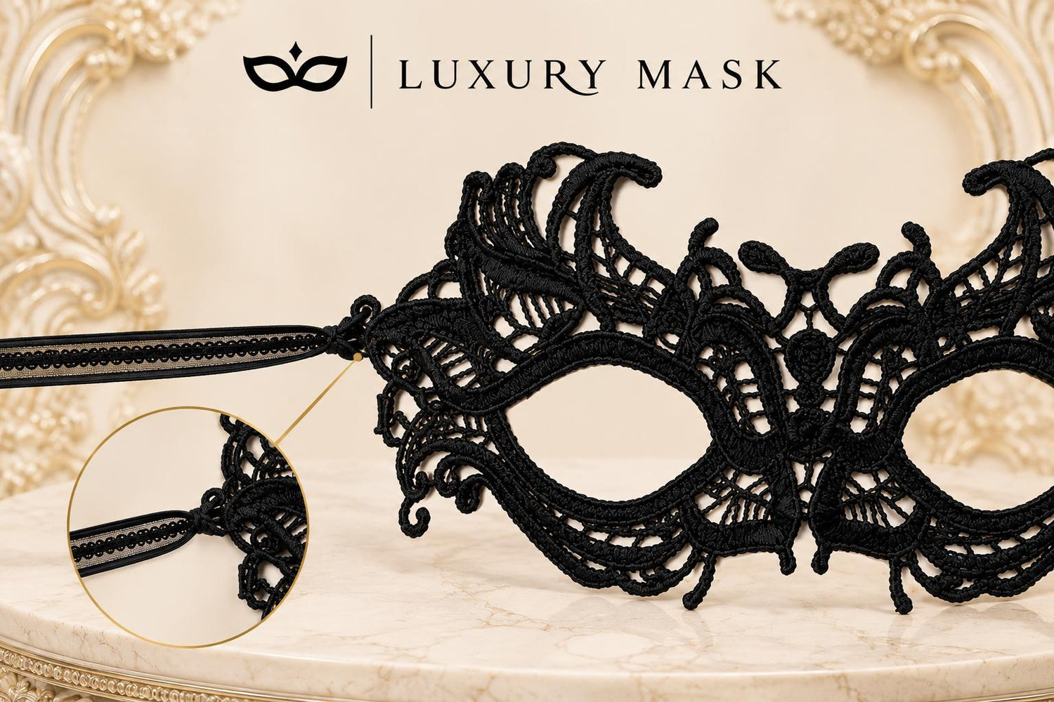 Black Lace Masquerade Mask for Women with Elastic Band
