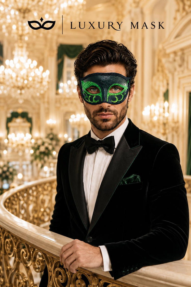 Black & Green Antique Venetian Masquerade Mask for Men