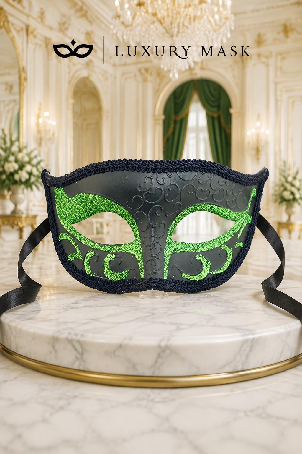 Black & Green Antique Venetian Masquerade Mask for Men