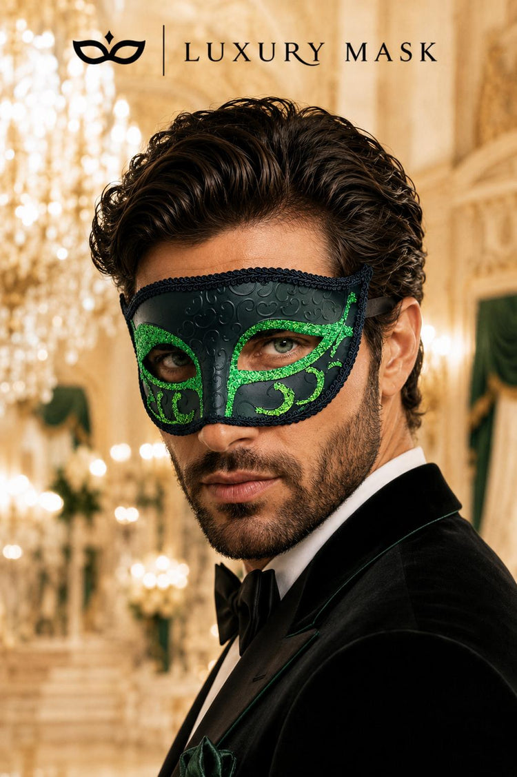 Black & Green Antique Venetian Masquerade Mask for Men