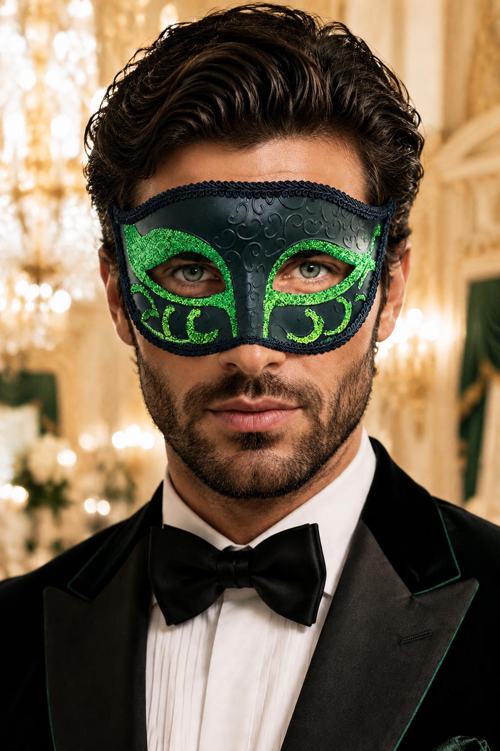 Black & Green Antique Venetian Masquerade Mask for Men