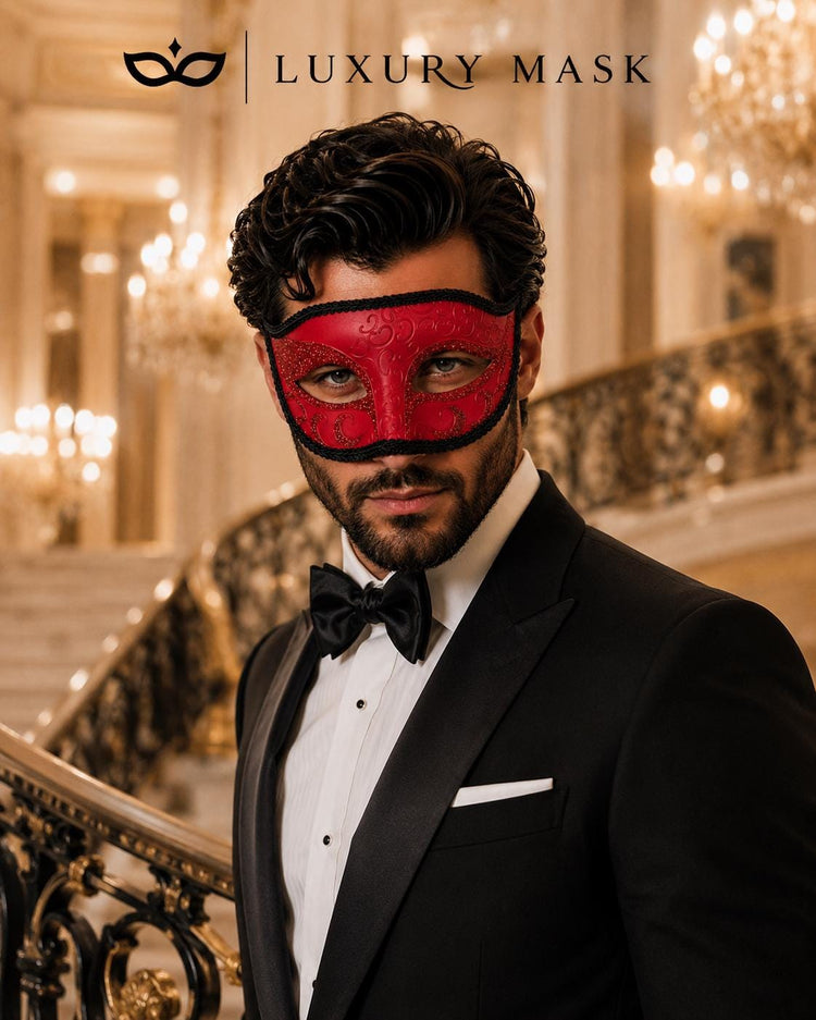 Red & Black Glitter Venetian Mask for Men