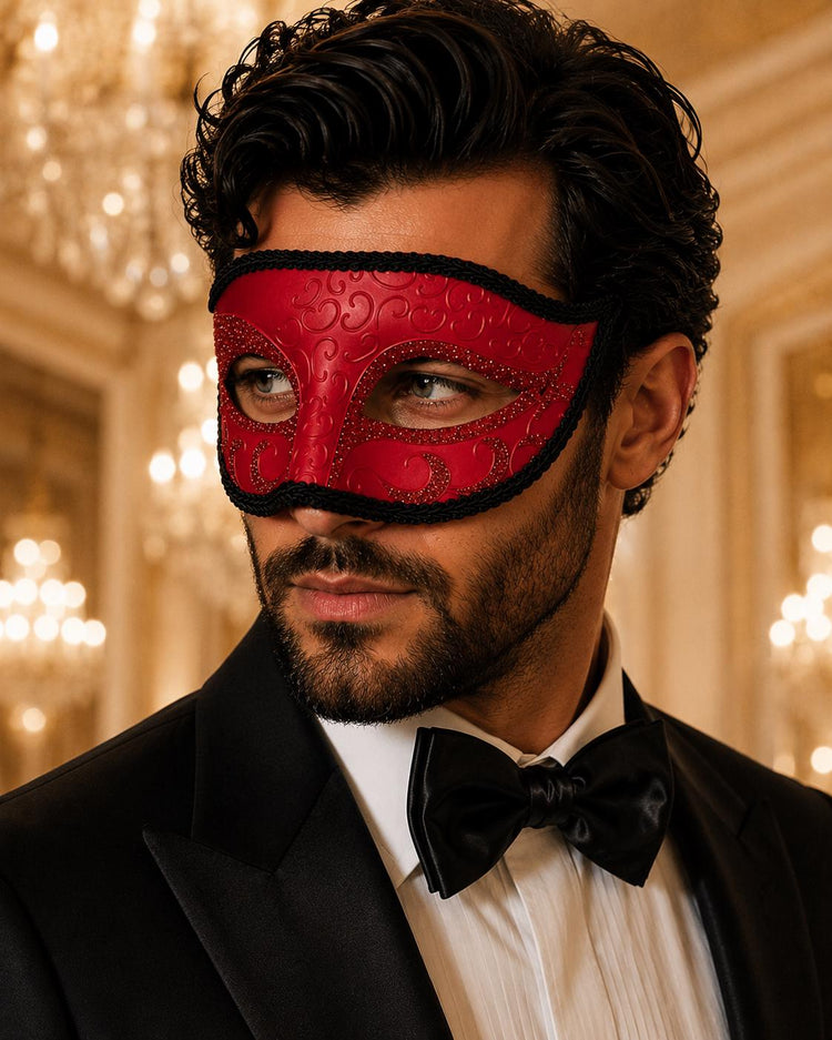 Red & Black Glitter Venetian Mask for Men