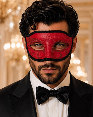 Red & Black Glitter Venetian Mask for Men