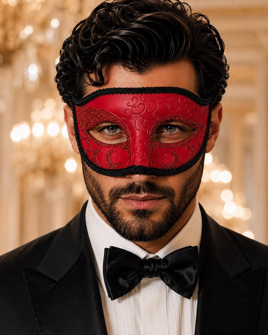 Red & Black Glitter Venetian Mask for Men