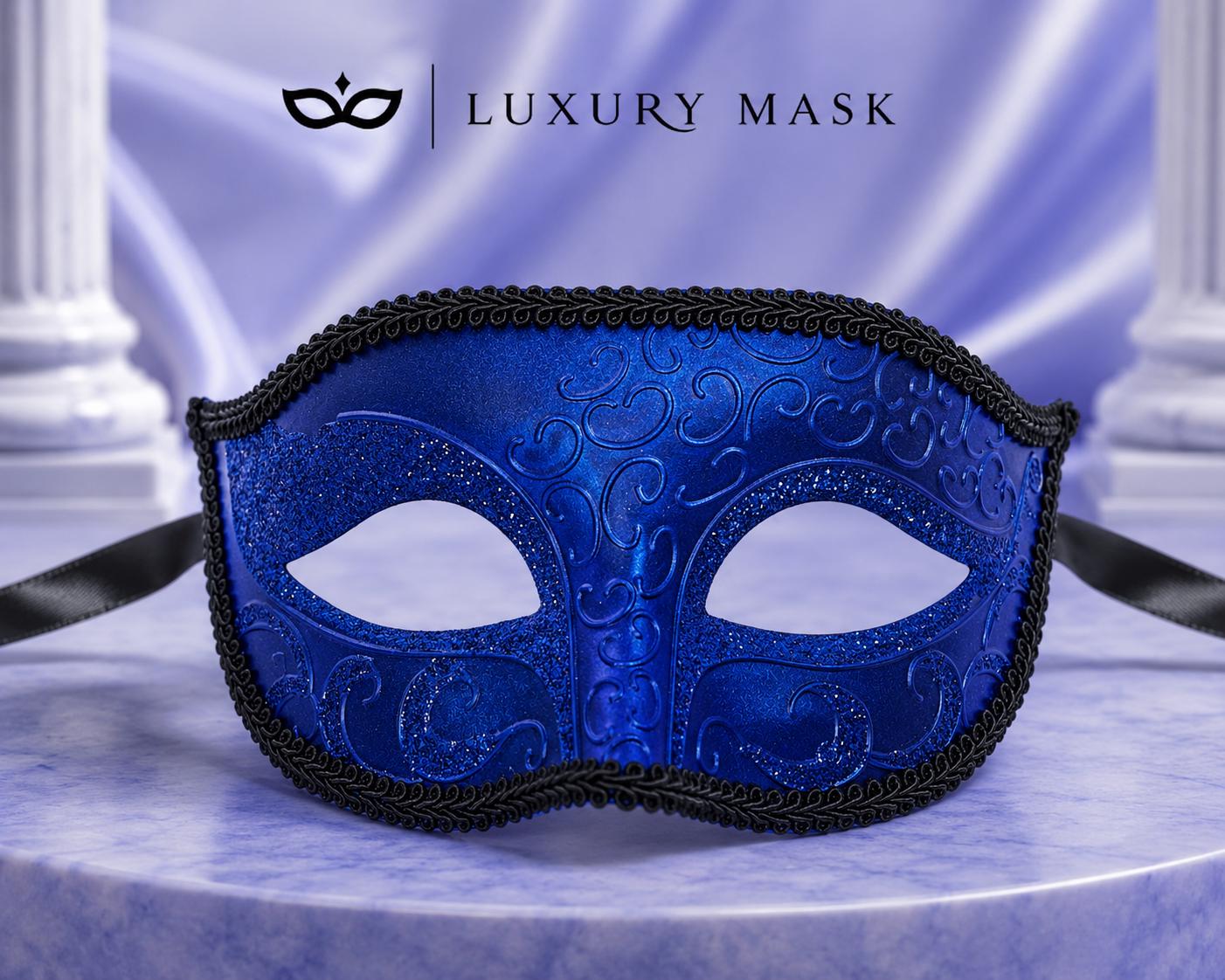 Blue Glitter Venetian Mask for Men