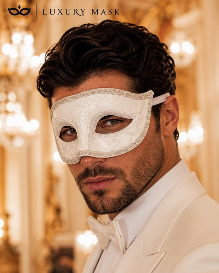 White Glitter Venetian Masquerade Mask for Men
