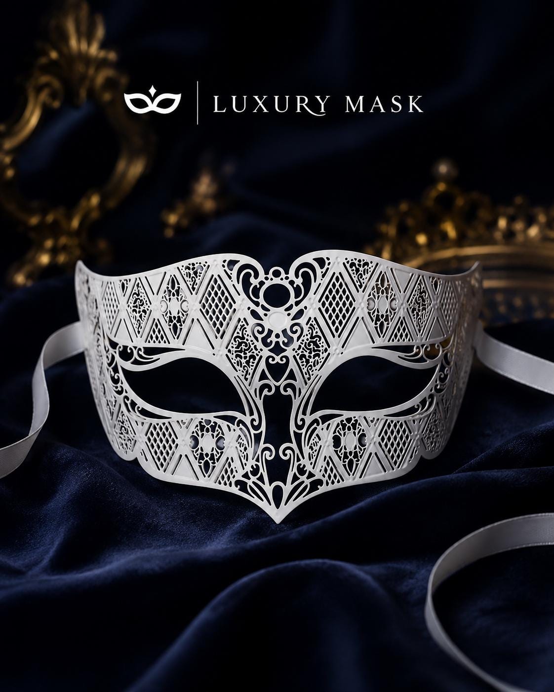 White Diamond Laser Cut Venetian Mask for Men