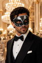 Black & Silver Glitter Venetian Mask for Men