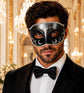 Black & Silver Glitter Venetian Mask for Men