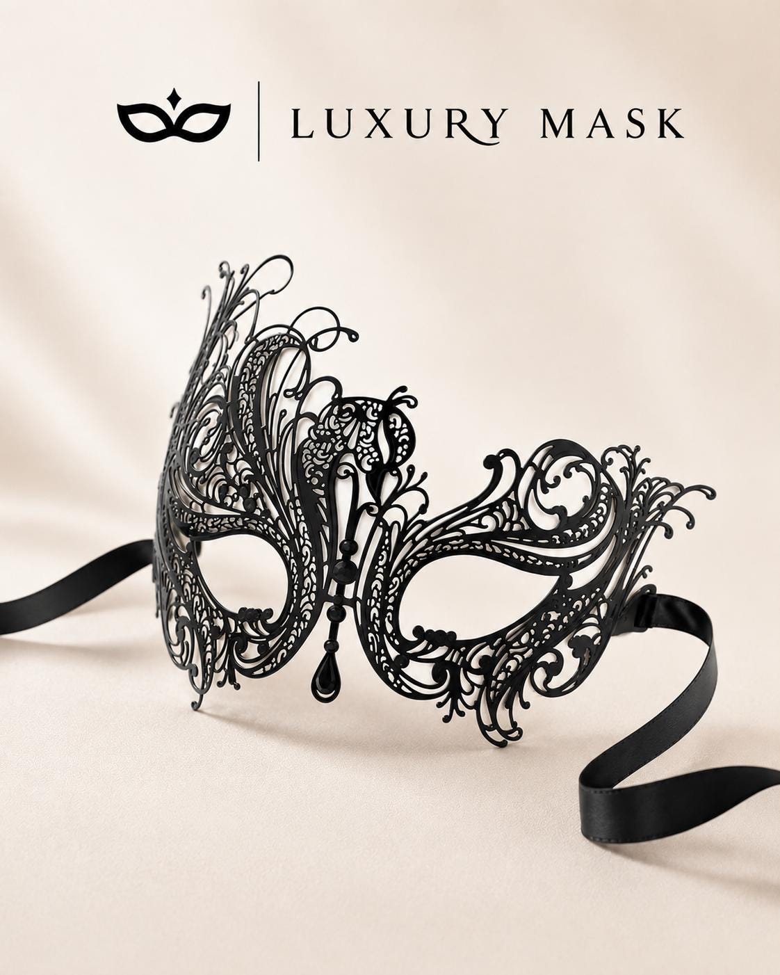 Black metal masquerade mask for women product view 5