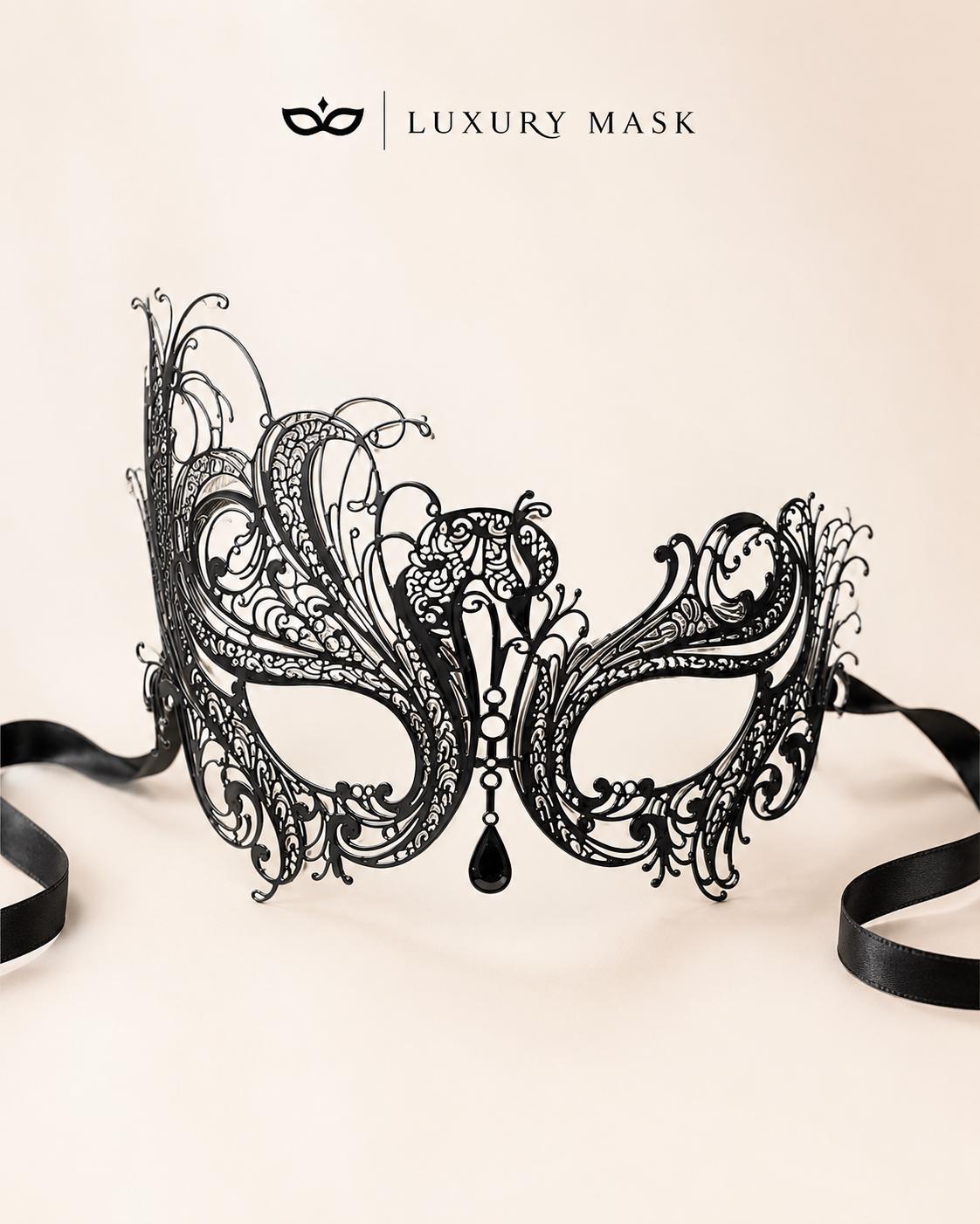 Black metal masquerade mask for women product view 5