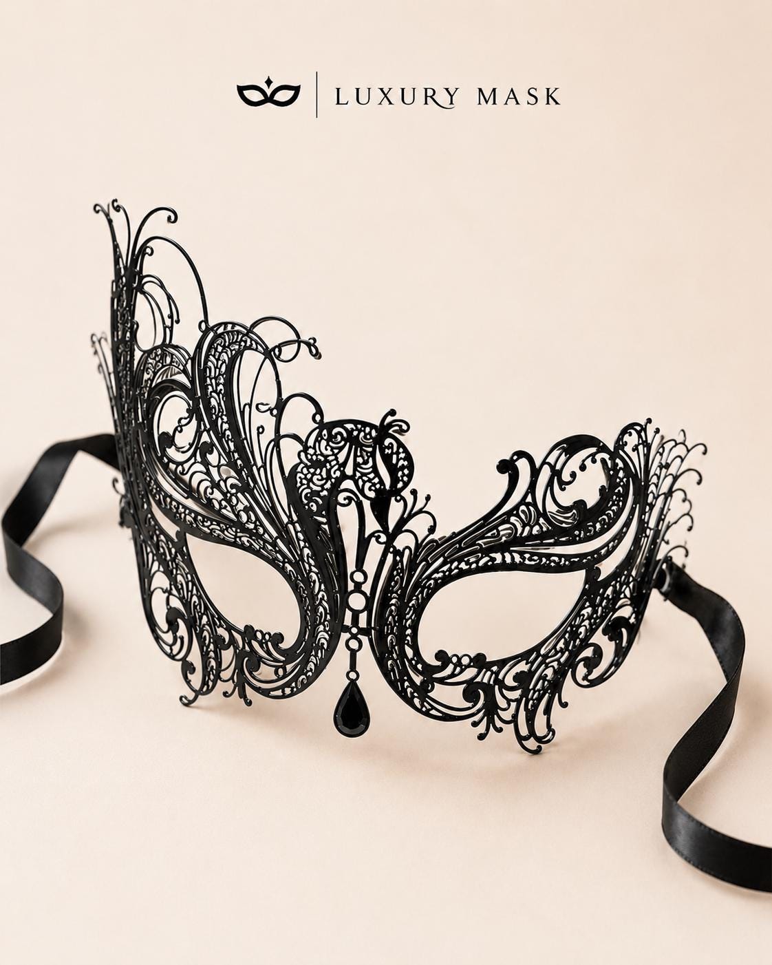 Black metal masquerade mask for women product view 6