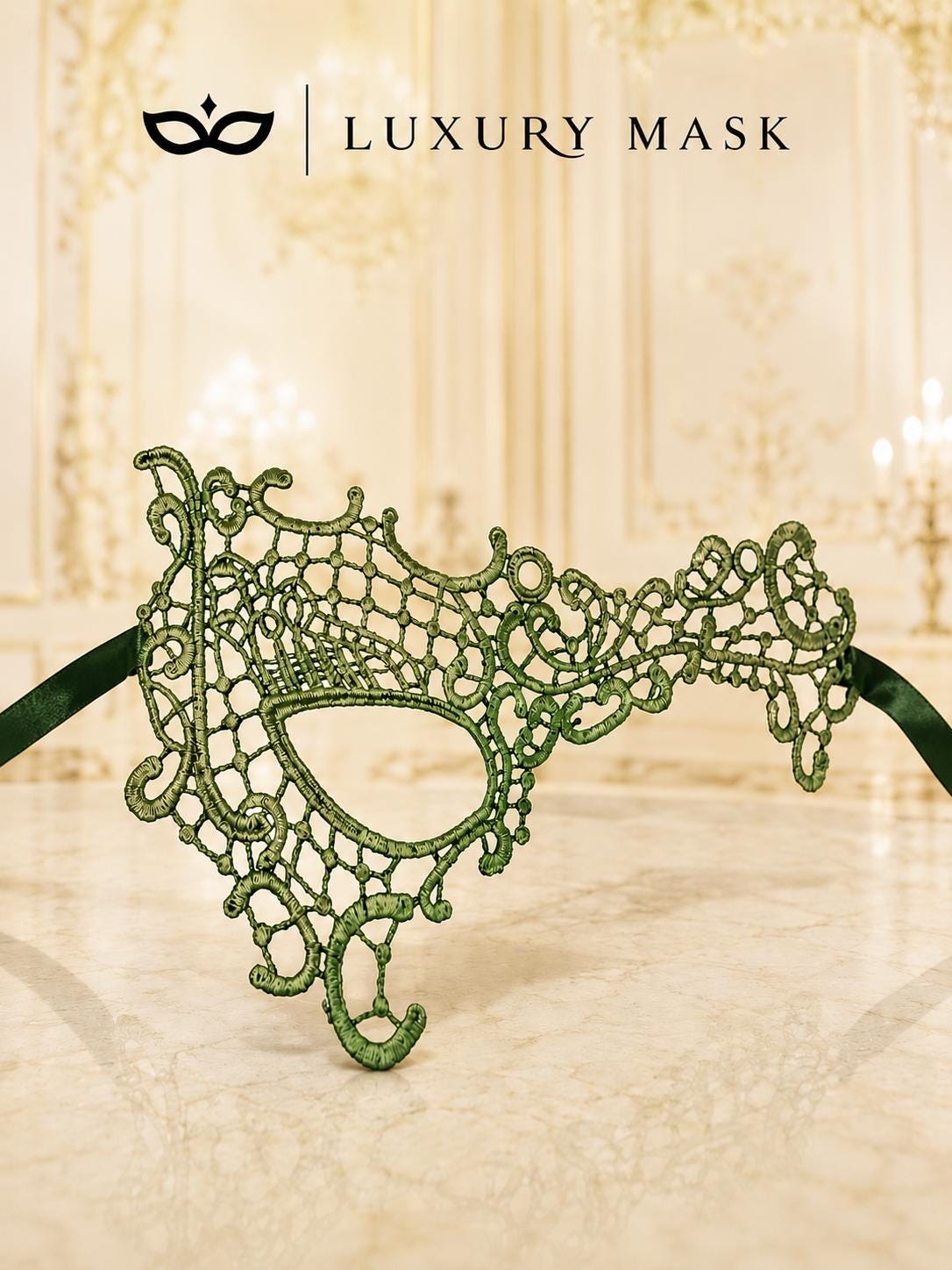 Green Olive lace masquerade mask for women product view 6