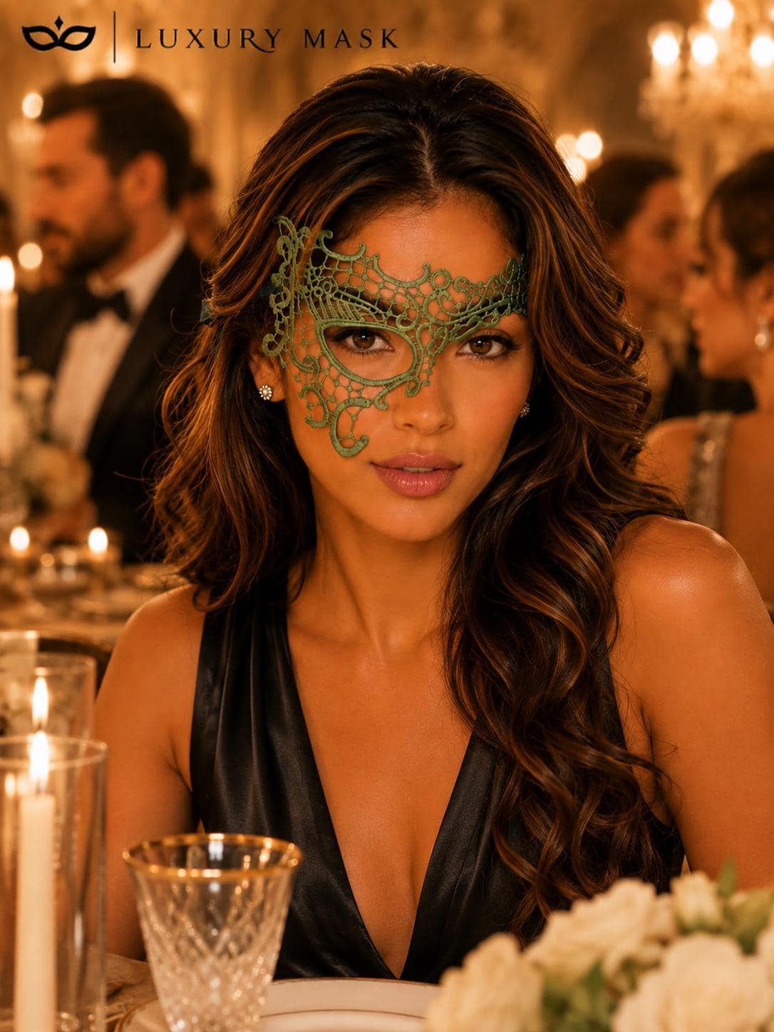 Green Olive lace masquerade mask for women product view 5