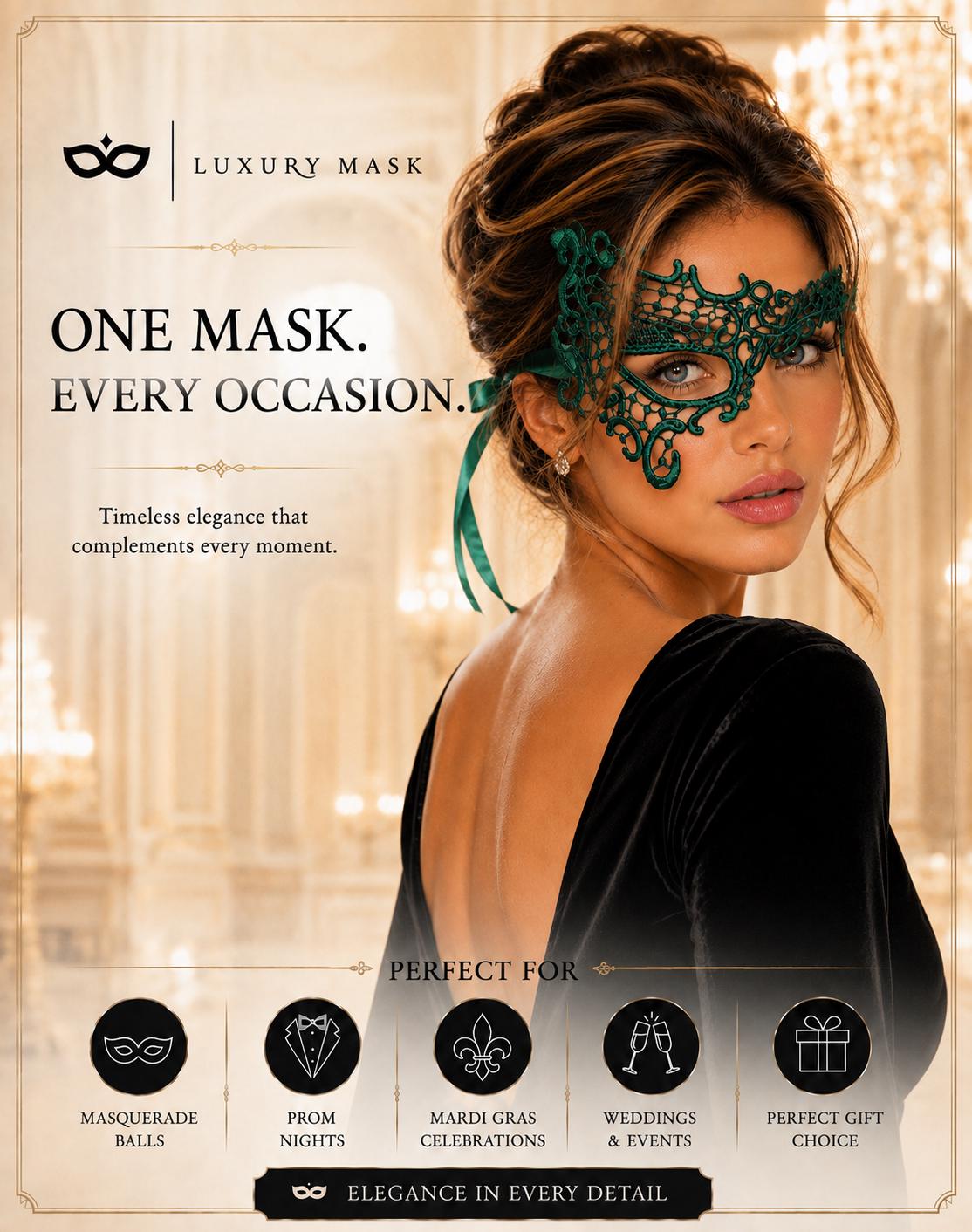 Green lace masquerade mask for women product view 6