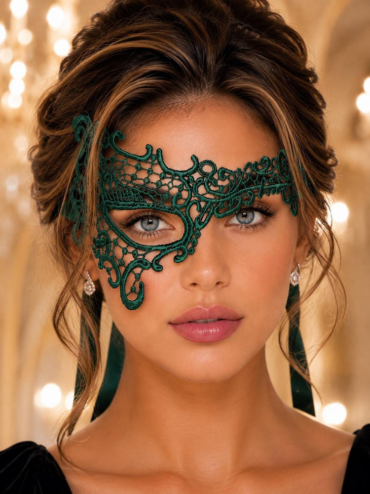 Green lace masquerade mask for women