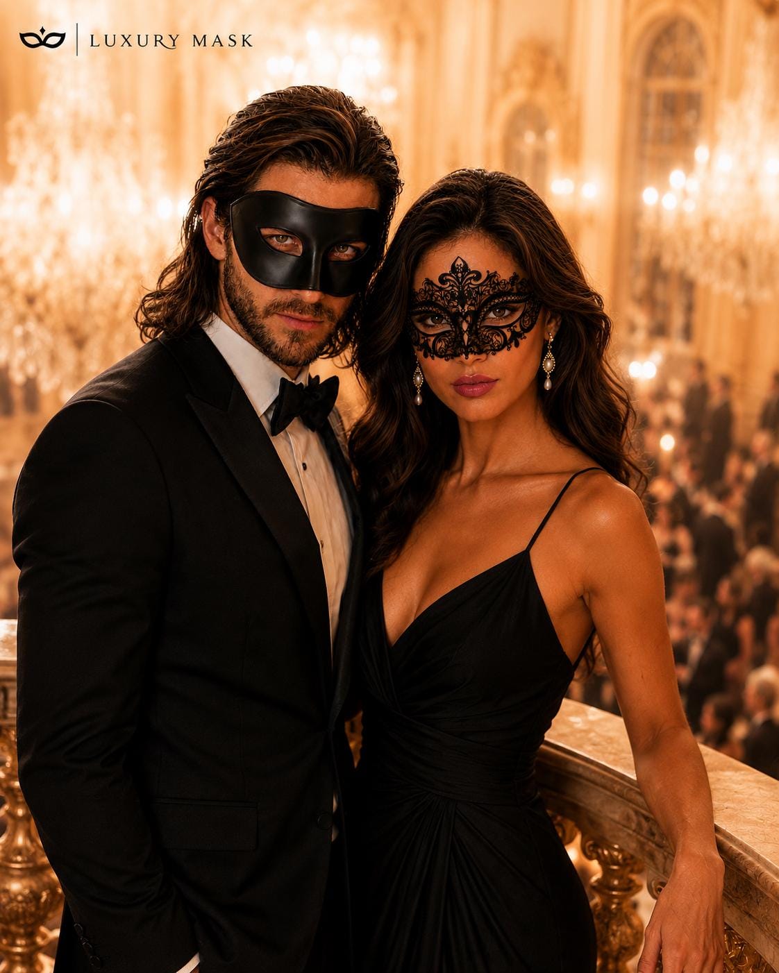 Black metal masquerade mask couples set product view 6