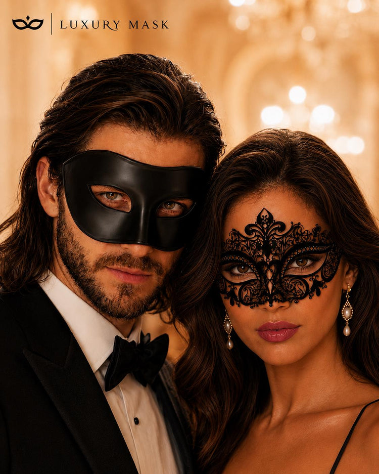 Black metal masquerade mask couples set