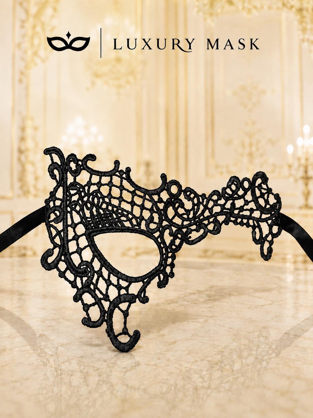 Black lace masquerade mask for women product view 5