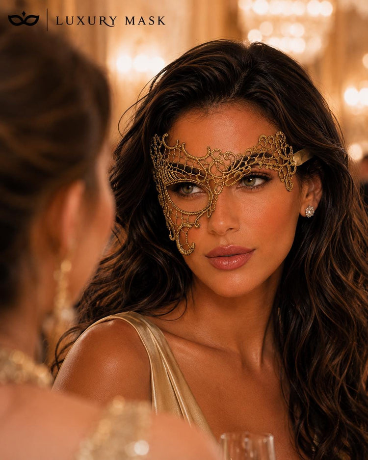 Gold lace masquerade mask for women product view 5