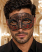Antique Copper & Black Venetian Mask for Men with Red Glitter