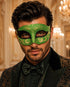 Antique Green & Black Venetian Mask for Men with Gold Glitter