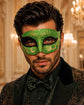 Antique Green & Black Venetian Mask for Men with Gold Glitter