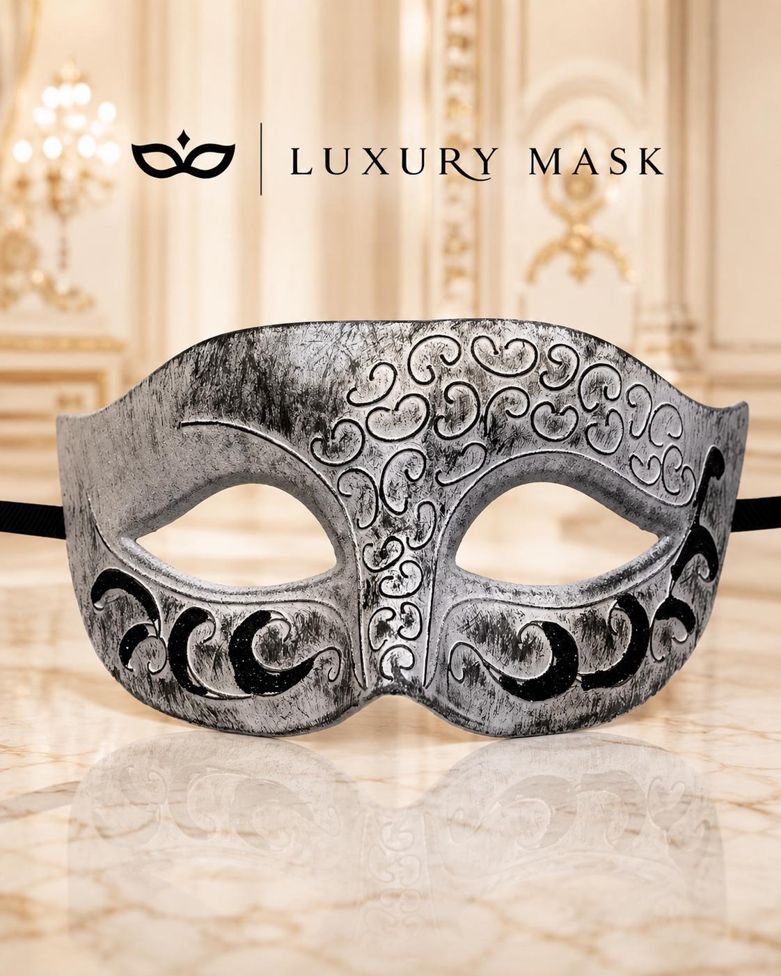 Antique White & Black Venetian Masquerade Mask for Men