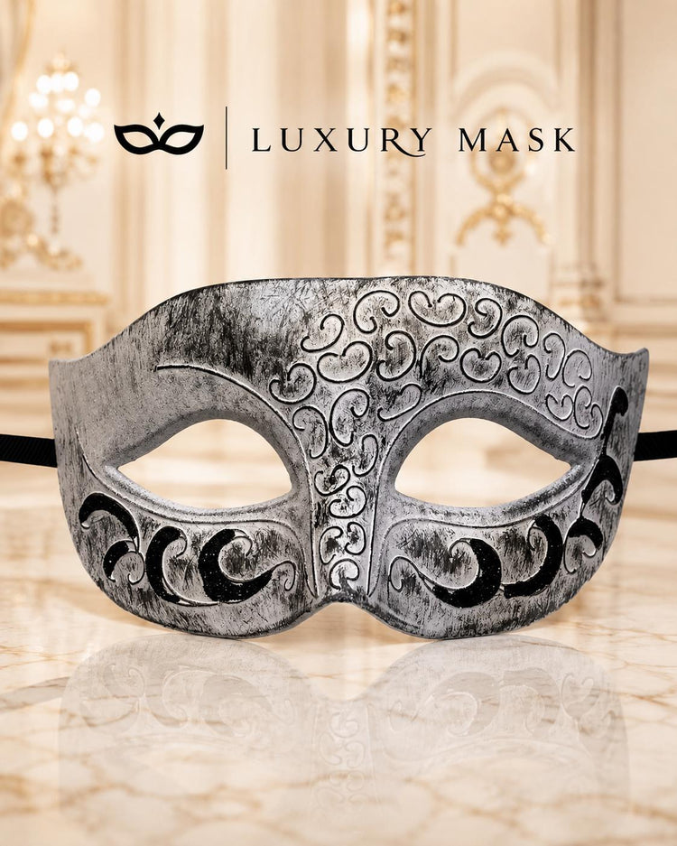 Antique White & Black Venetian Masquerade Mask for Men