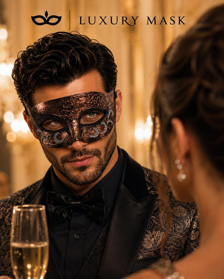 Copper Black Venetian Eye Mask with Silver Glitter