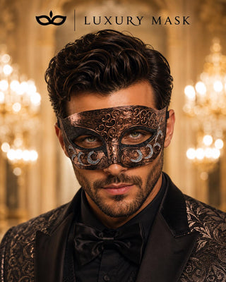 Copper Black Venetian Eye Mask with Silver Glitter