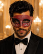 Red Masquerade Mask for Men - Black and Silver Glitter Venetian Eye Mask