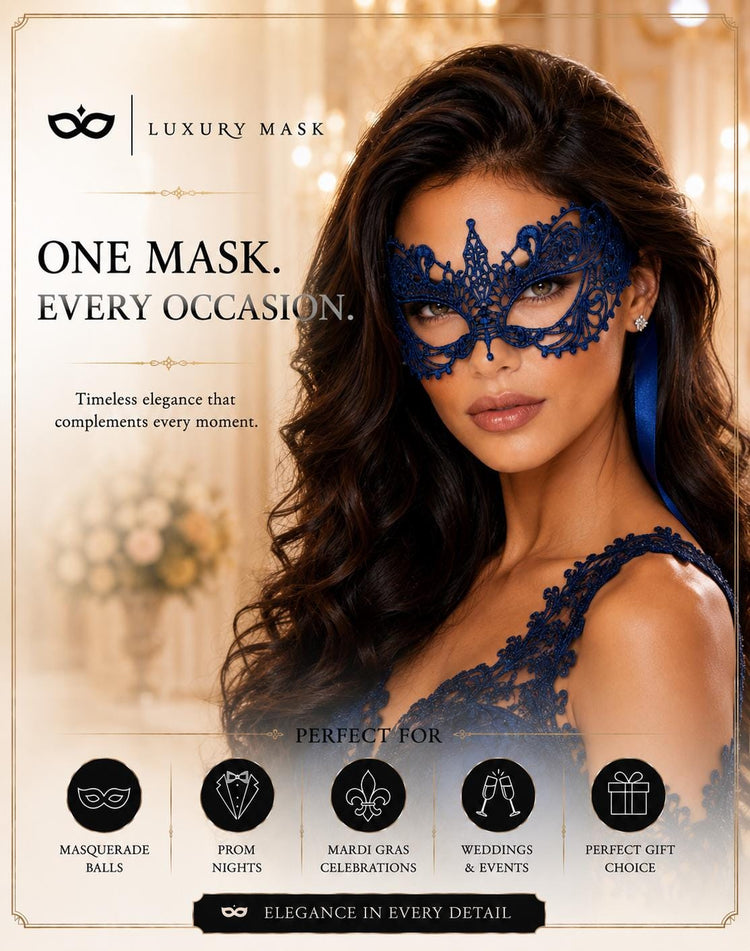 Blue lace masquerade mask for women product view 6