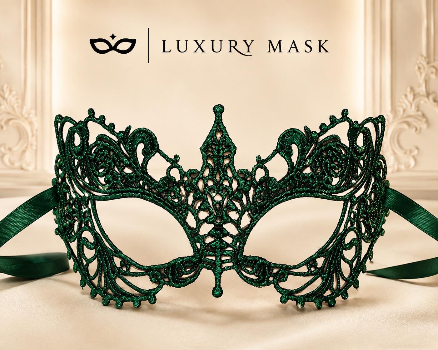 Green lace masquerade mask for women product view 6