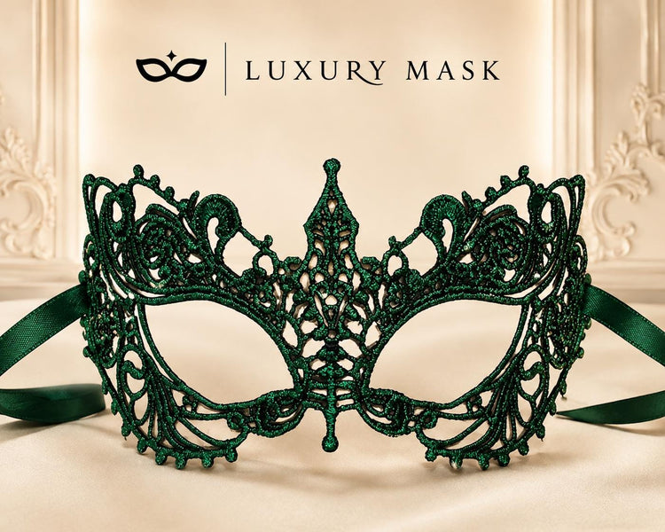 Green lace masquerade mask for women product view 6