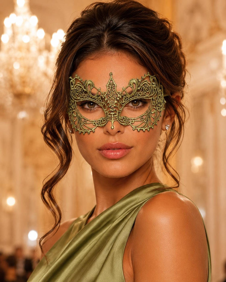 Green Olive lace masquerade mask for women product view 2