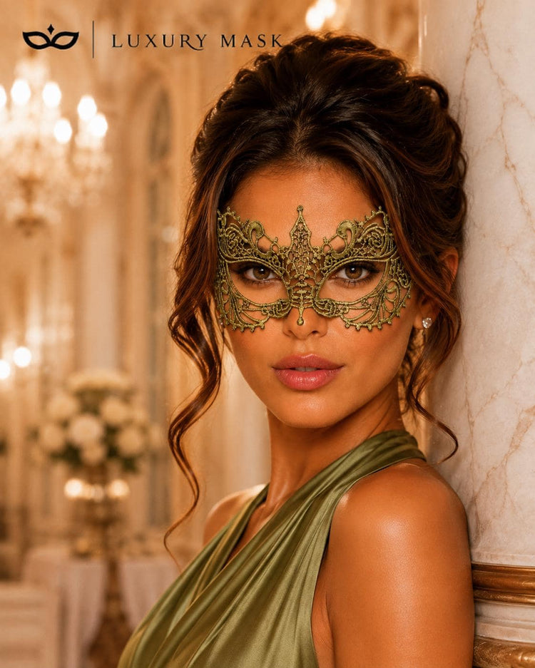 Green Olive lace masquerade mask for women product view 4