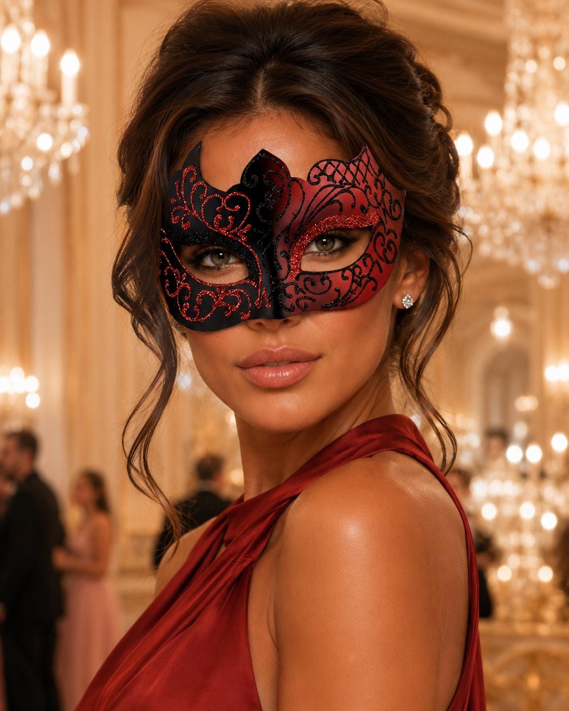 Black Red lace masquerade mask for women product view 2