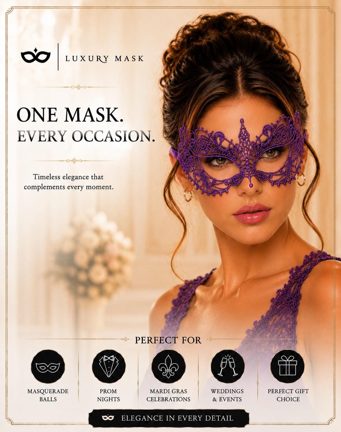 Purple Lace Masquerade Mask for Women product view 7