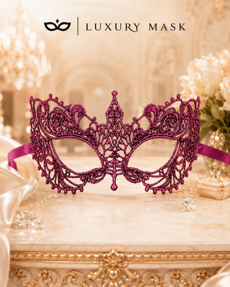 Magenta Pink Lace Masquerade Mask for Women product view 5