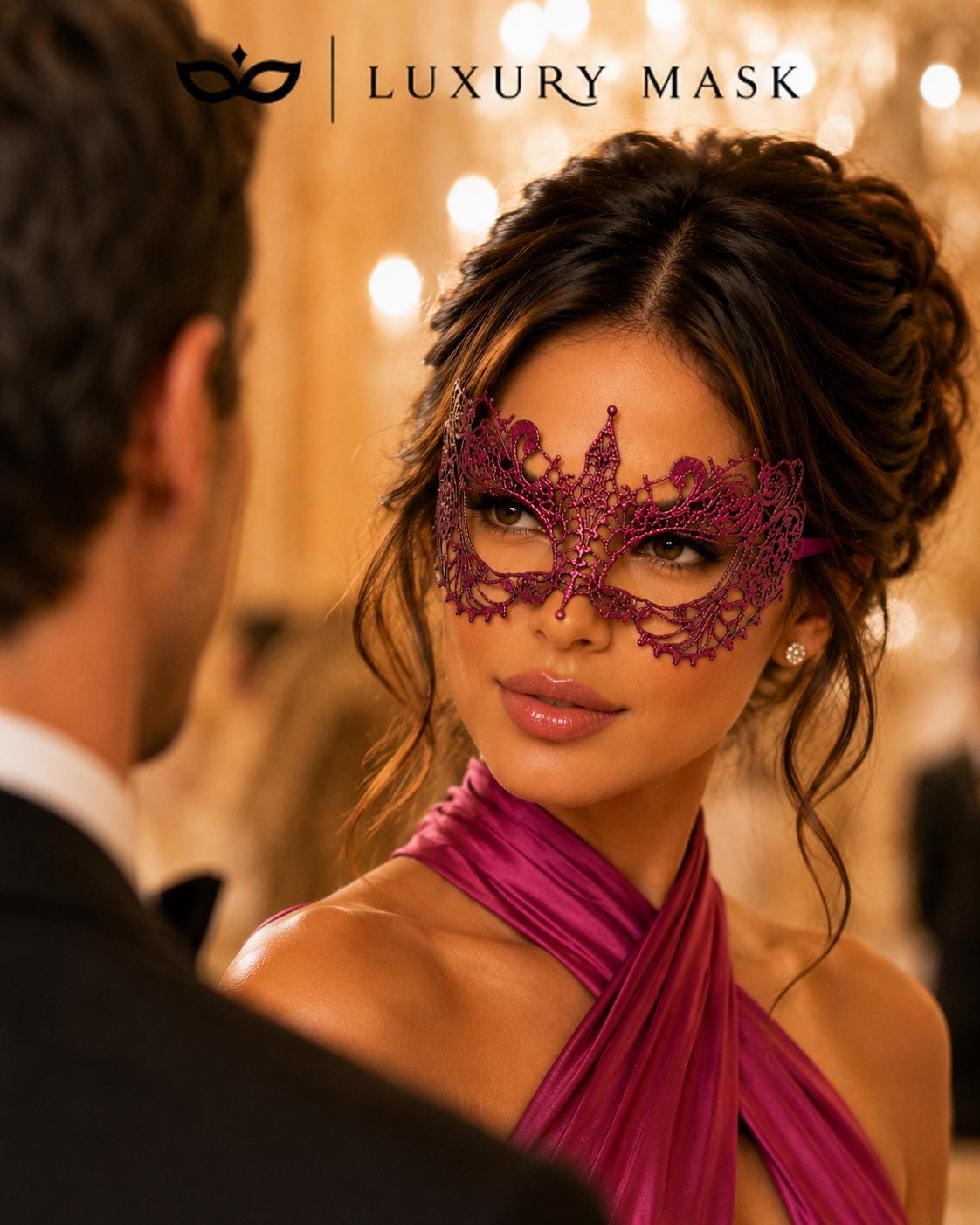 Magenta Pink Lace Masquerade Mask for Women product view 3