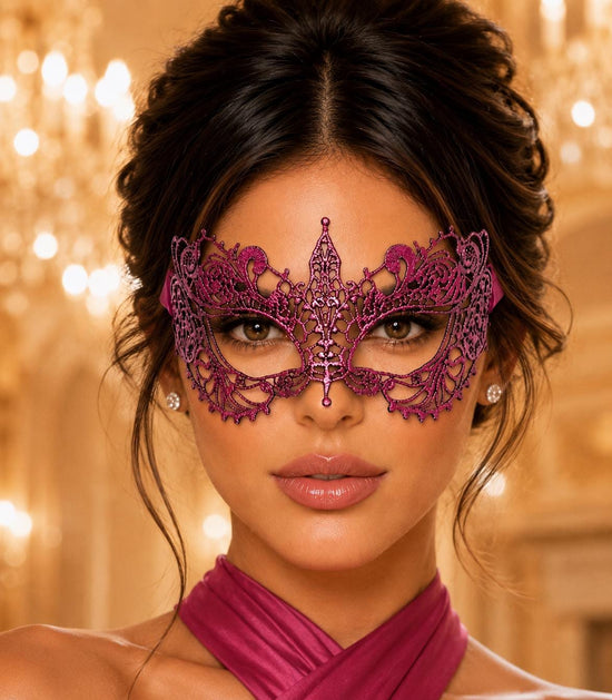 Magenta Pink Lace Masquerade Mask for Women