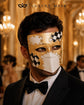Gold White Venetian Bauta Mask with Black Checkered Design product view 2