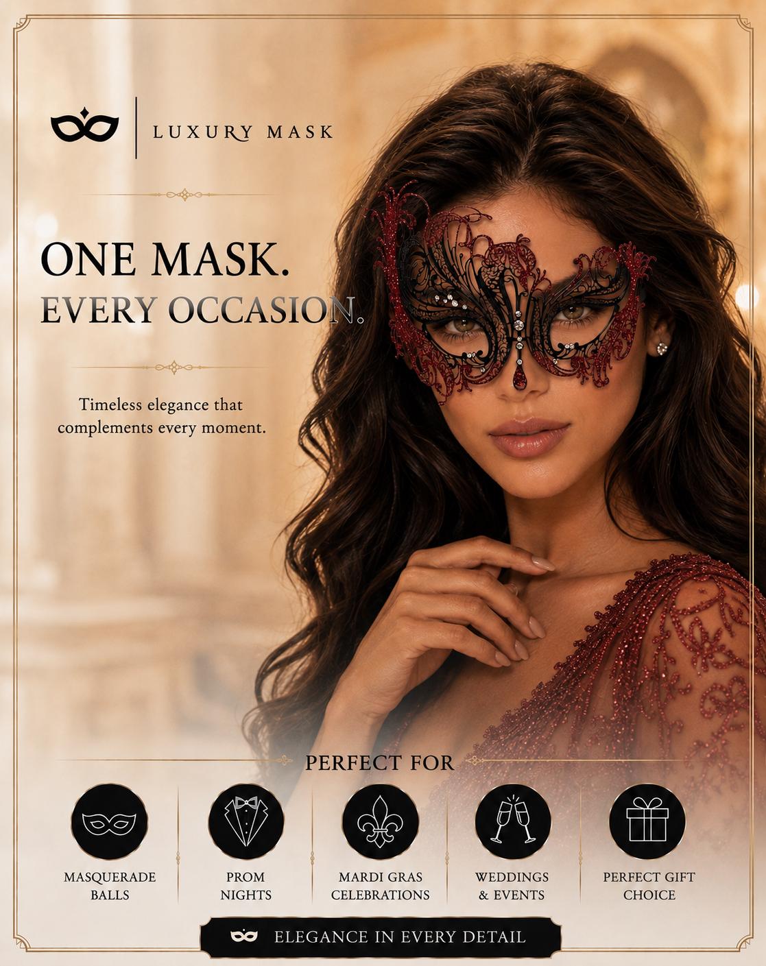 Black Swan Filigree Mask with Red Glitter and Clear Stones product view 6